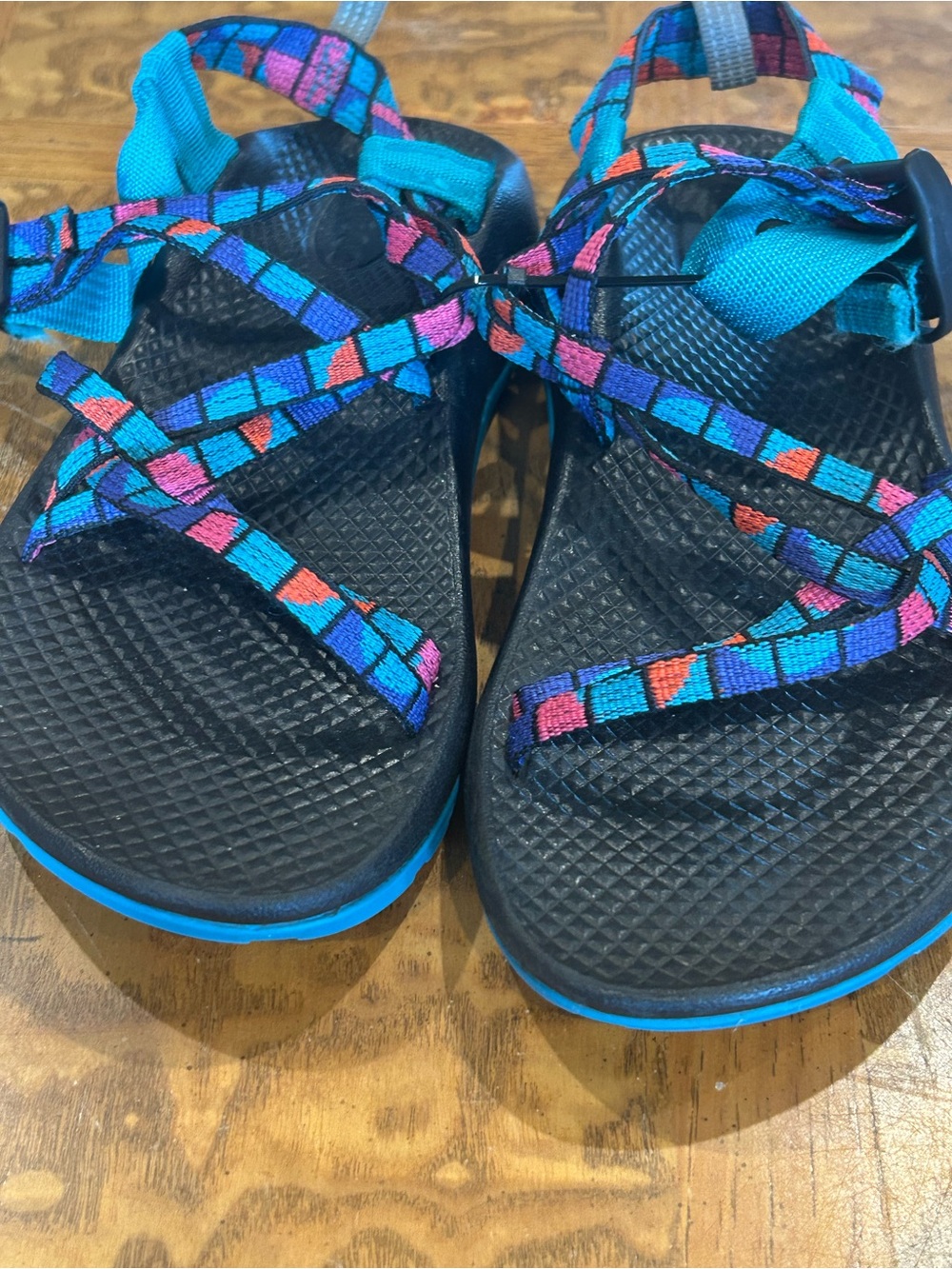 Chaco Women's Black Sandals with Teal, Pink & Orange Accent Straps